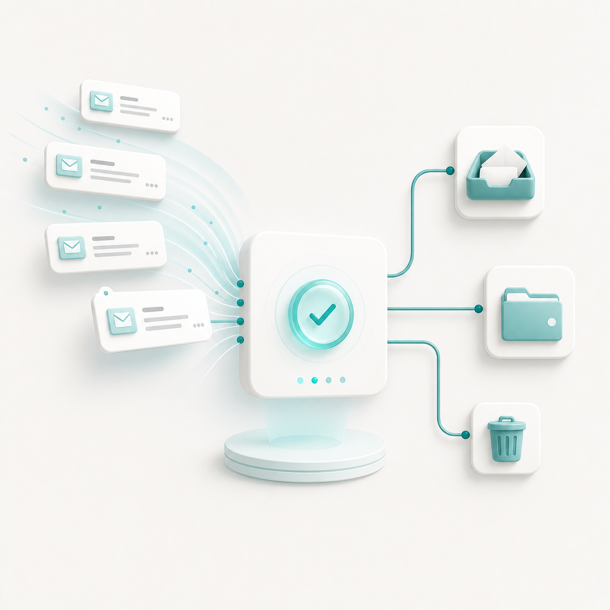 Inbox Coherence routes incoming email through recurring rules into organized destinations.